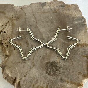 American West Carol Pollack Sterling Silver 925 1.5" Morning Star Hoop Earrings